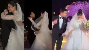 فيديو .. حسين الجسمي يطرح «فستانك الأبيض» مفاجأة ” هشام جمال ل ” ليلي زاهر ” في حفل حفل زفافهم